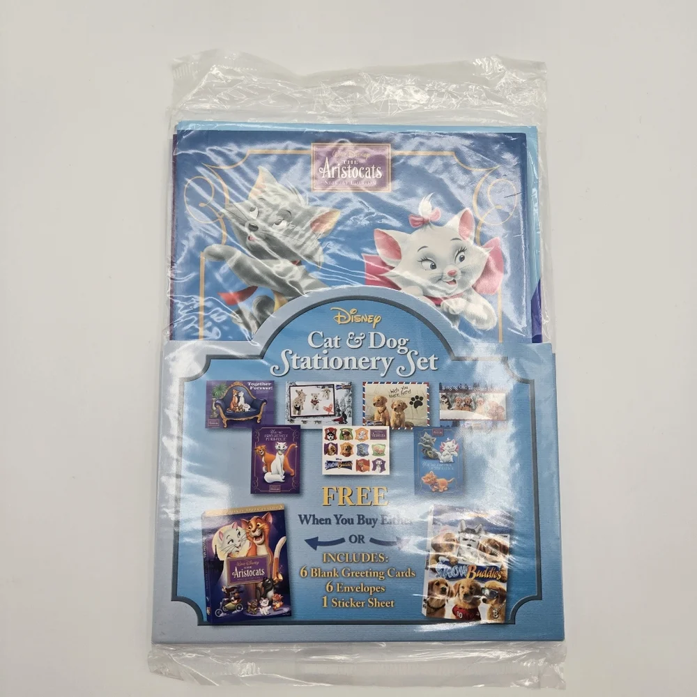 Bundle Of 3 Disney Cat & Dog Stationary Cards Sticker Aristocats Snow Buddies